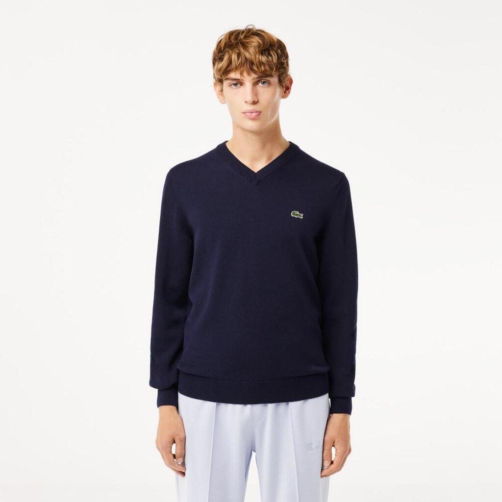 Suéter Lacoste de Algodão Orgânico com Gola V Masculino