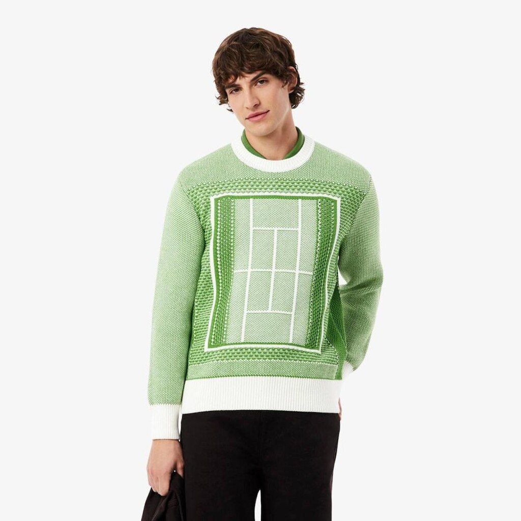 Suéter Lacoste Jacquard Com Gráfico De Quadra De Tênis Masculino