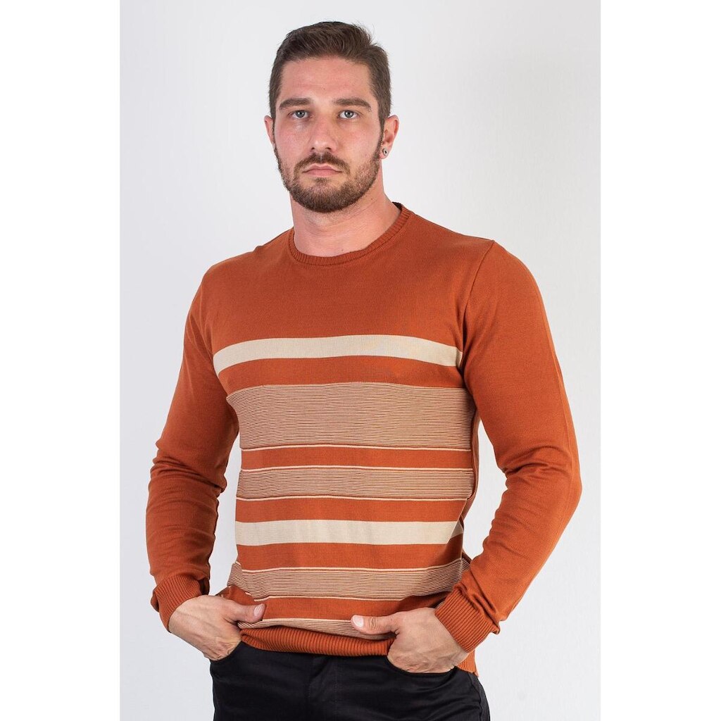 Suéter masculino de malha com listras 50004 - G - Azul marinho