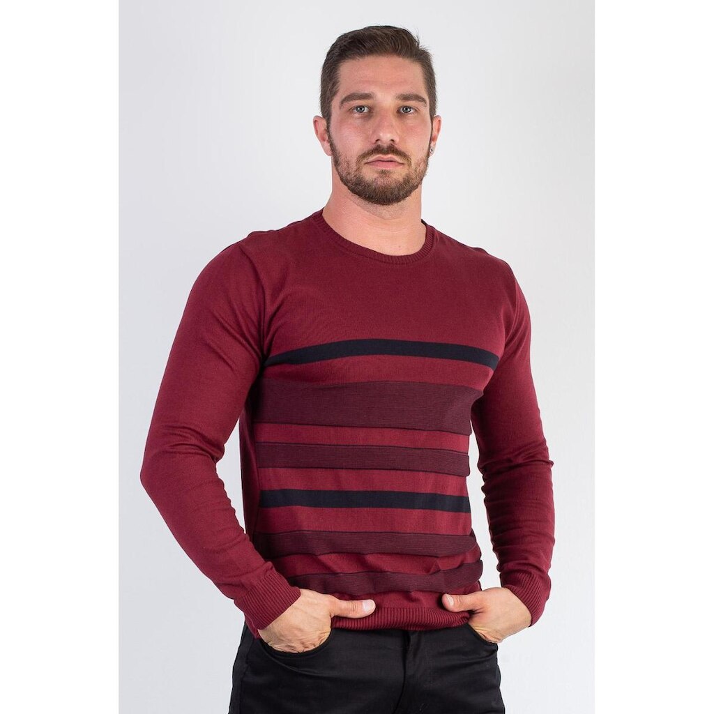 Suéter masculino de malha com listras 50004 - G - Azul marinho
