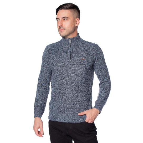 Suéter Masculino Dixie Tricot Mesclado Gola com Zíper Preto - Preto Menor preço em Suéter Masculino Dixie Tricot Mesclado Gola com Zíper Preto - Preto