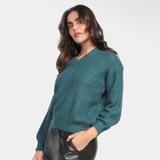 Suéter The Style Box Gola V Feminino - Verde Menor preço em Suéter The Style Box Gola V Feminino - Verde