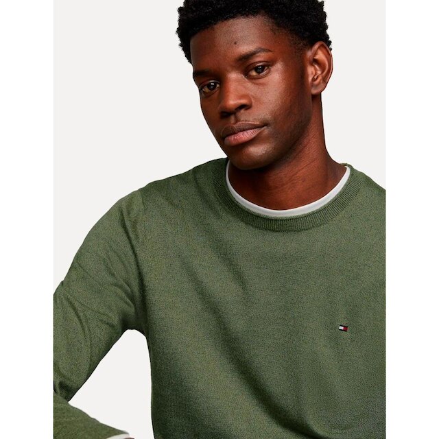 Suéter Tommy Hilfiger Masculino Crewneck Essential Cotton Verde Militar