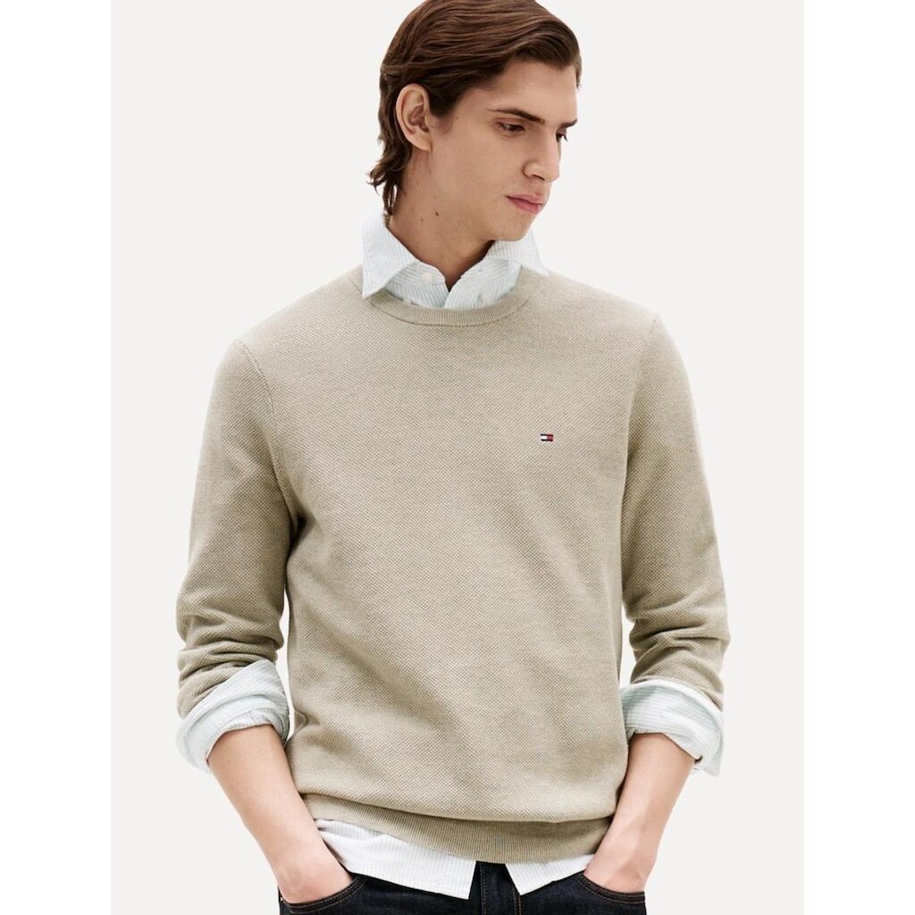 Suéter Tommy Hilfiger Masculino Essential C-Neck Structured Cáqui Mescla