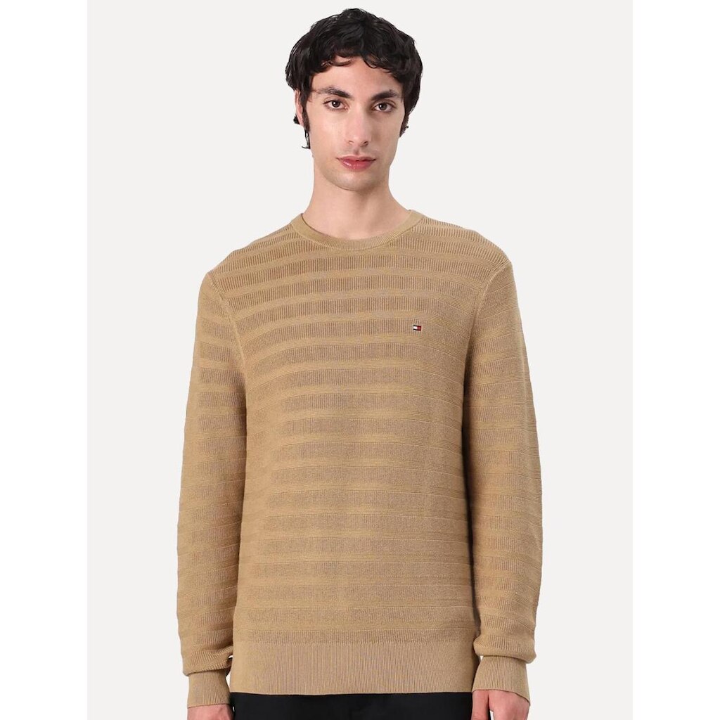 Suéter Tommy Jeans Masculino C-Neck Stripe Structured Cáqui