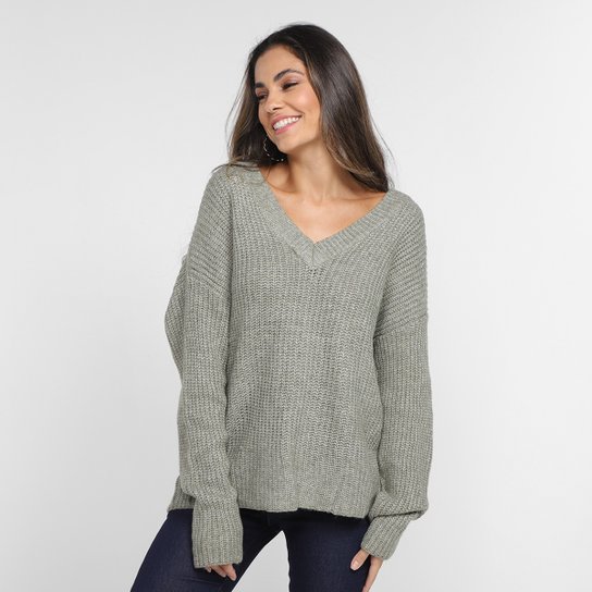 Suéter Tricô The Style Box Decote V Feminino - Verde Menor preço em Suéter Tricô The Style Box Decote V Feminino - Verde