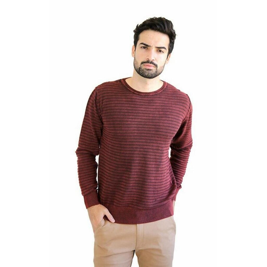 Suéter Tricot Masculino Algodão Vinho Listras