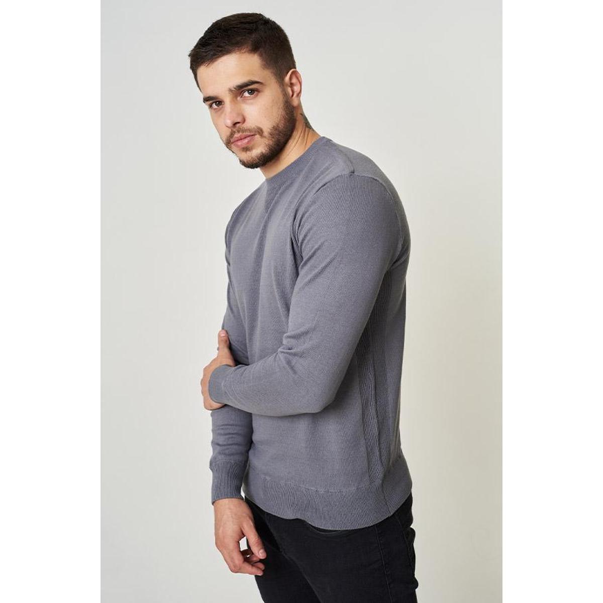 Suéter Tricot Vine 100% Algodão – Gola Careca - Cinza Menor preço em Suéter Tricot Vine 100% Algodão – Gola Careca - Cinza