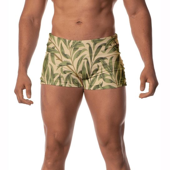 Sunga Box Estampada Folhas Masculina Moda Praia Piscina - Bege | Netshoes