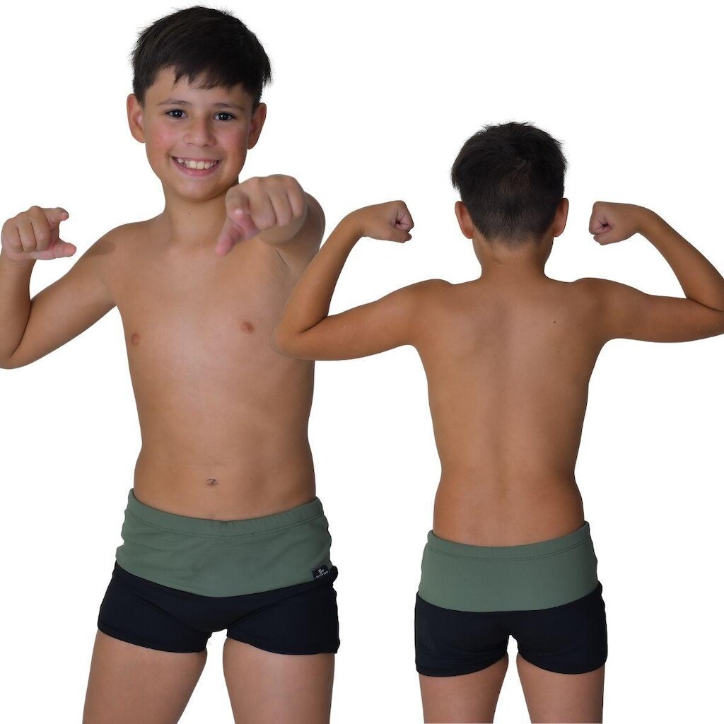 SUNGA INFANTIL BOXER VERDE MILITAR E PRETO