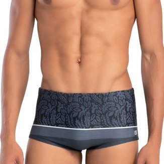 Sunga Slip Hang Loose Forrada com Cordão de Regulagem Estampa de Folhagem Moda Praia FPS 50 Verão