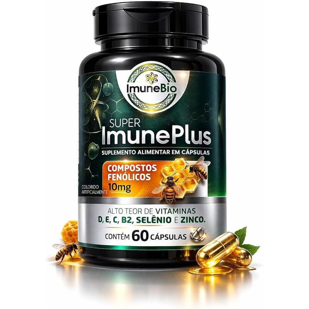 Super Imune Plus 490 mg 10 mg de Própolis Vitaminas e Minerais Essenciais Premium 60 Cápsulas