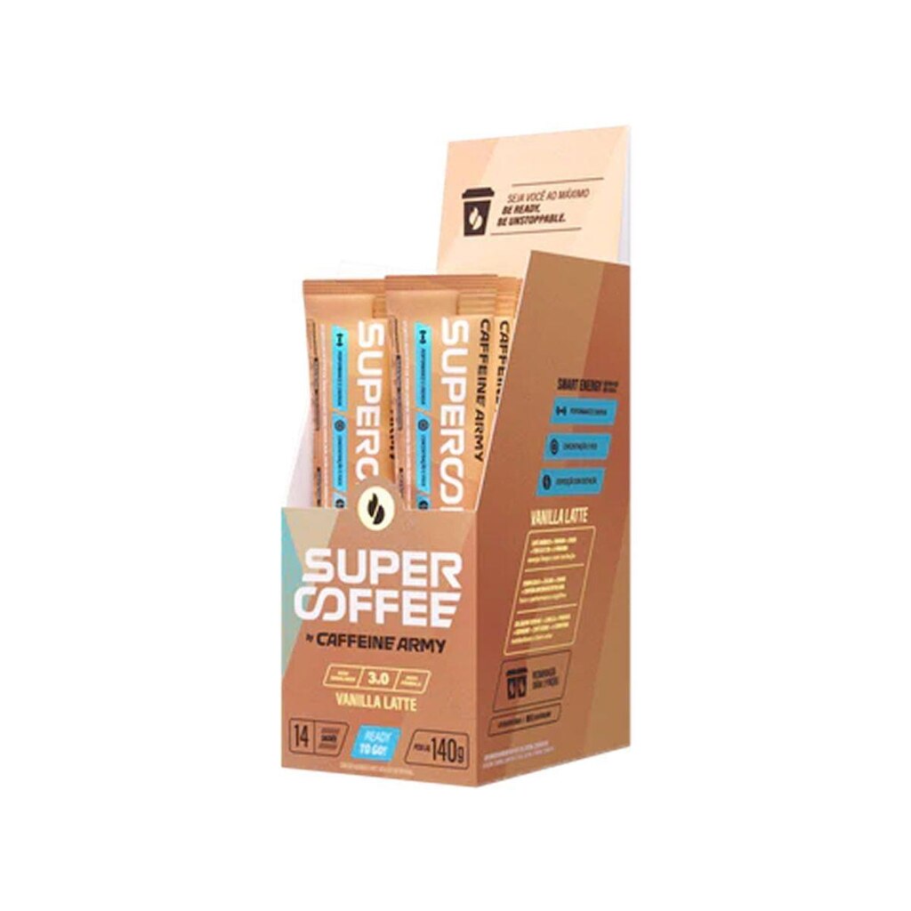 SuperCoffee To Go - 14 Sachês de 10g Vanilla Latte - Caffeine Army