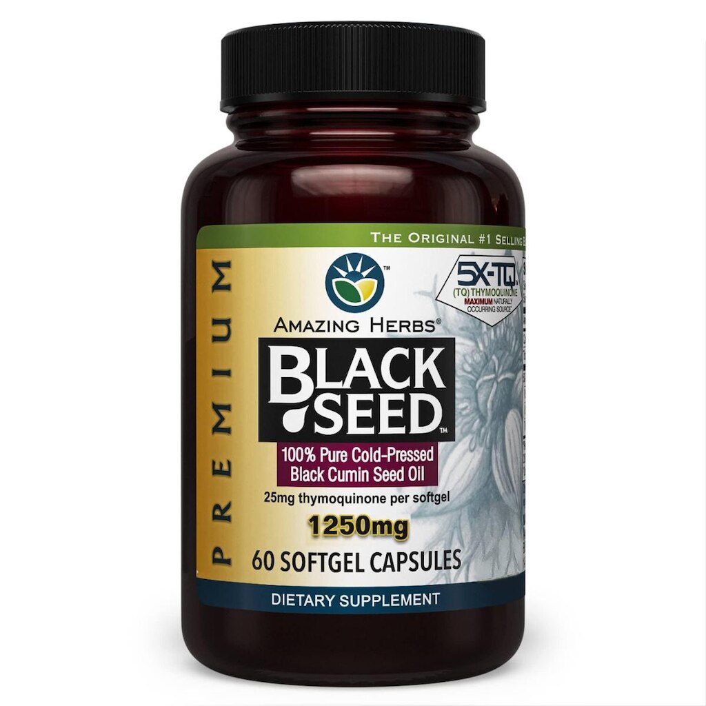 Suplemento Amazing Herbs Black Seed Oil 60 Cápsulas 1250Mg