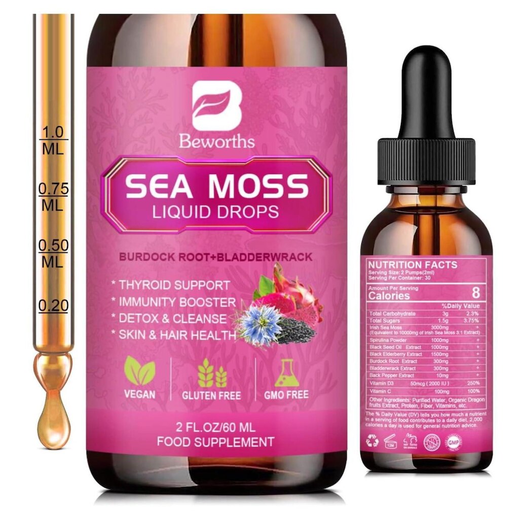 Suplemento B Beworths Sea Moss Liquid Drops 3000 Mg Com Preto