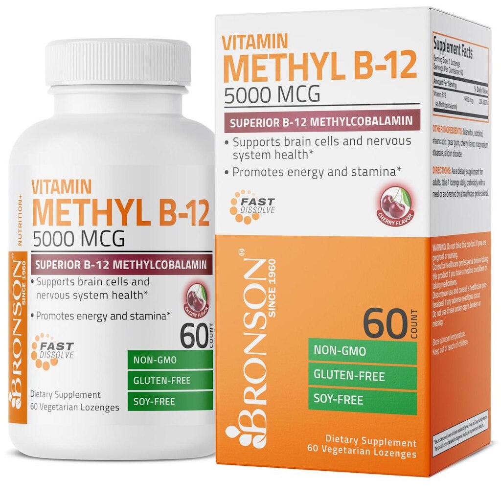 Suplemento Bronson Metil B12 5000mcg Vitamina B12 60 Pastilhas