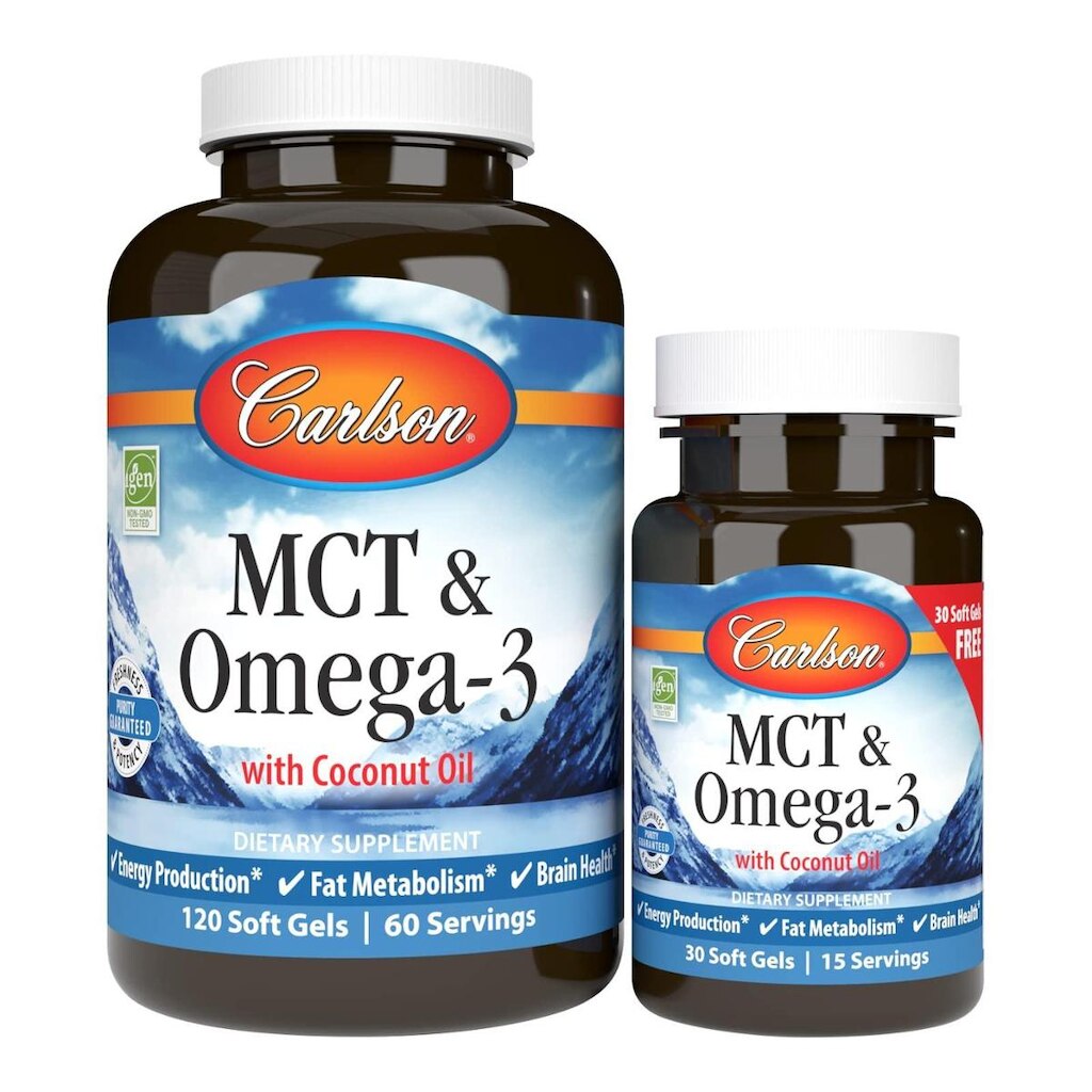 Suplemento Carlson MCT e óleo de coco ômega-3 120+30 cápsulas gelatinosas