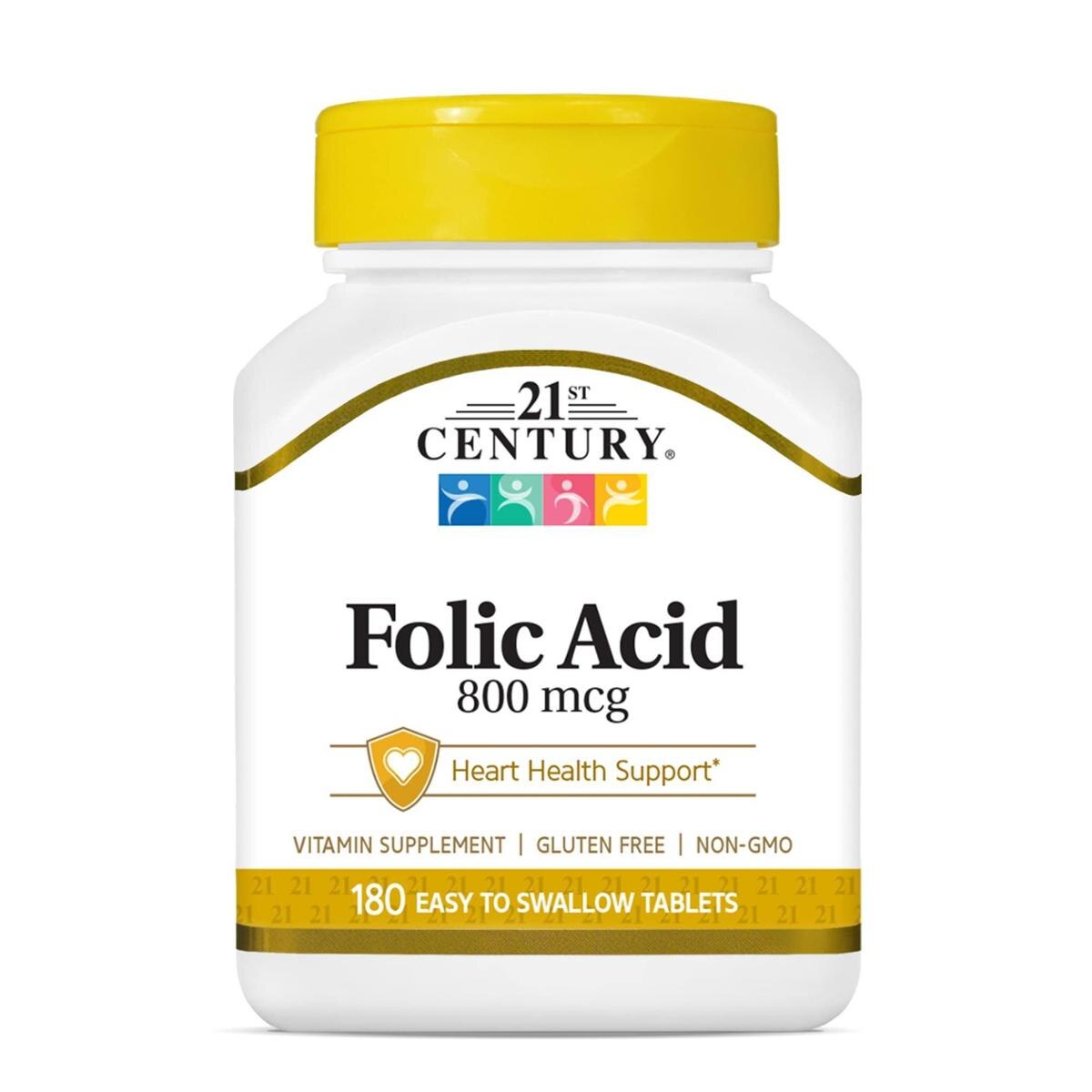 Suplemento de ácido fólico do século 21, comprimidos de 800 mcg, 180 unidades