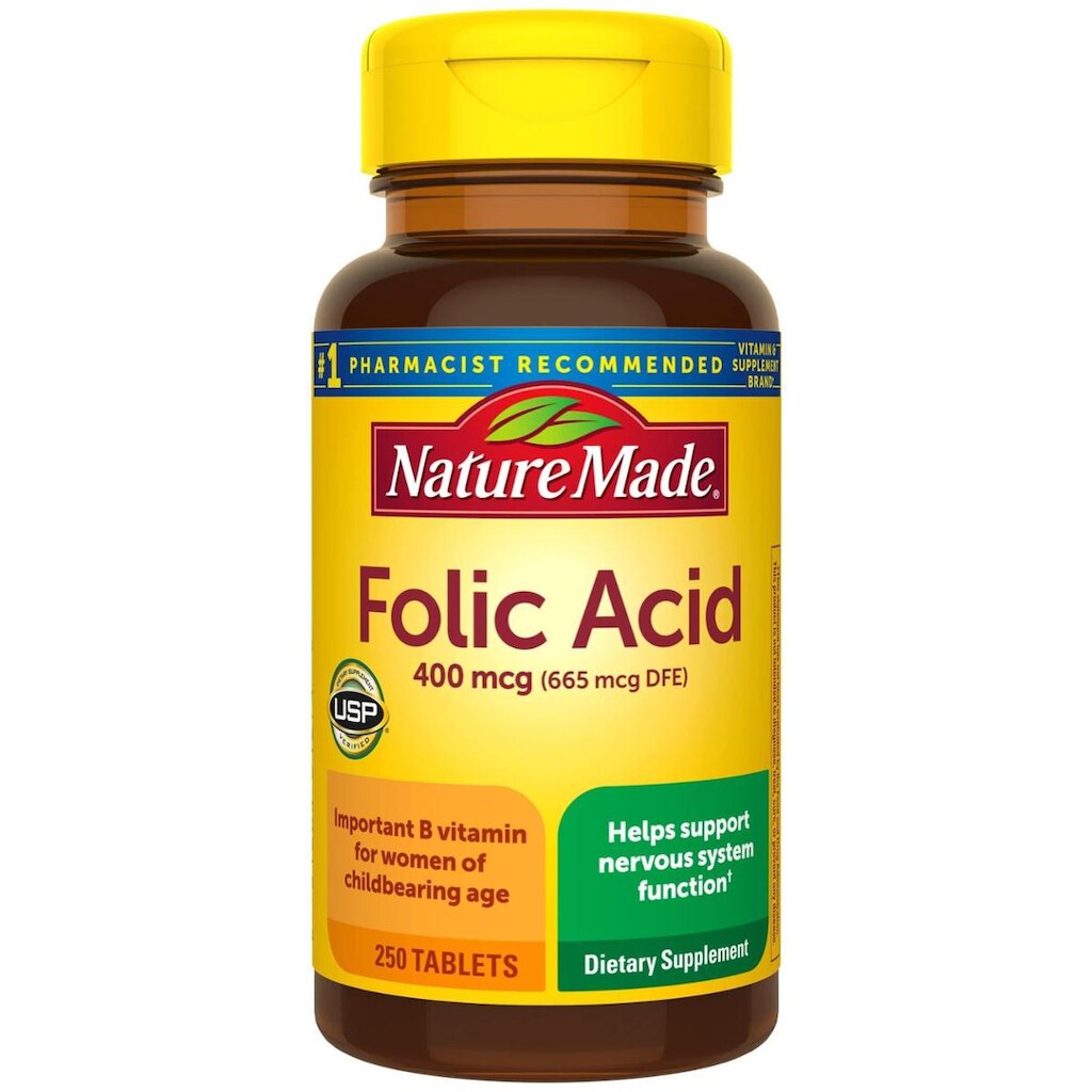 Suplemento de ácido fólico feito na natureza 400mcg 250 comprimidos