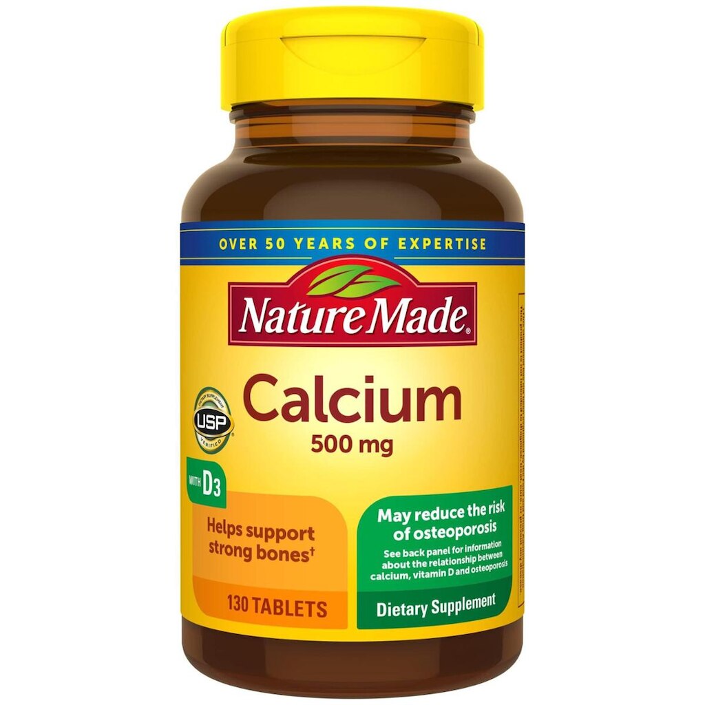 Suplemento de cálcio natural de 500 mg com vitamina D3 130 comprimidos
