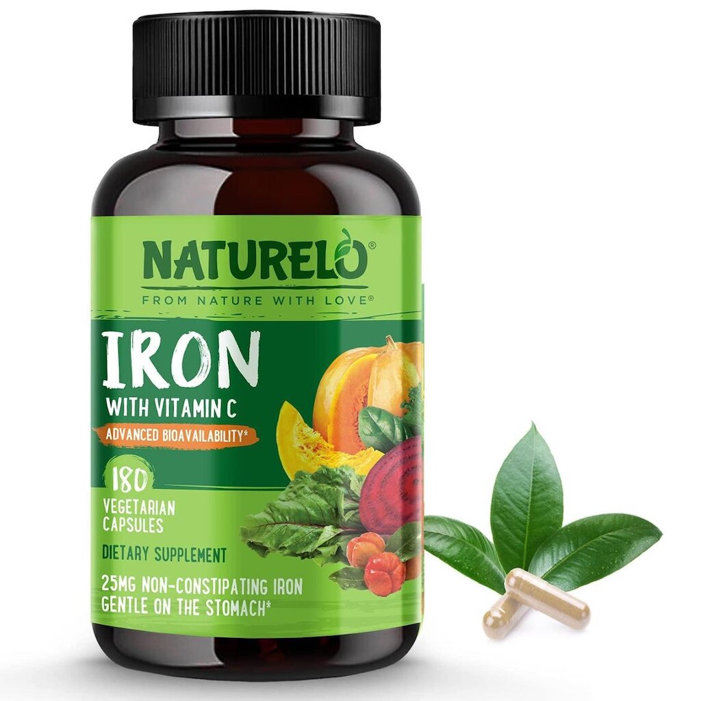 Suplemento de ferro NATURELO Vegan com Vitamina C 180 Mini Cápsulas