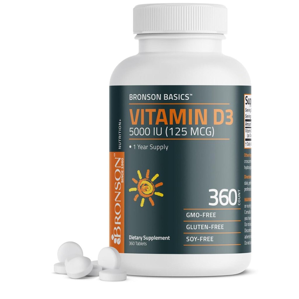 Suplemento de vitamina D3 Bronson 5.000 UI para 1 ano de fornecimento 360 Tab