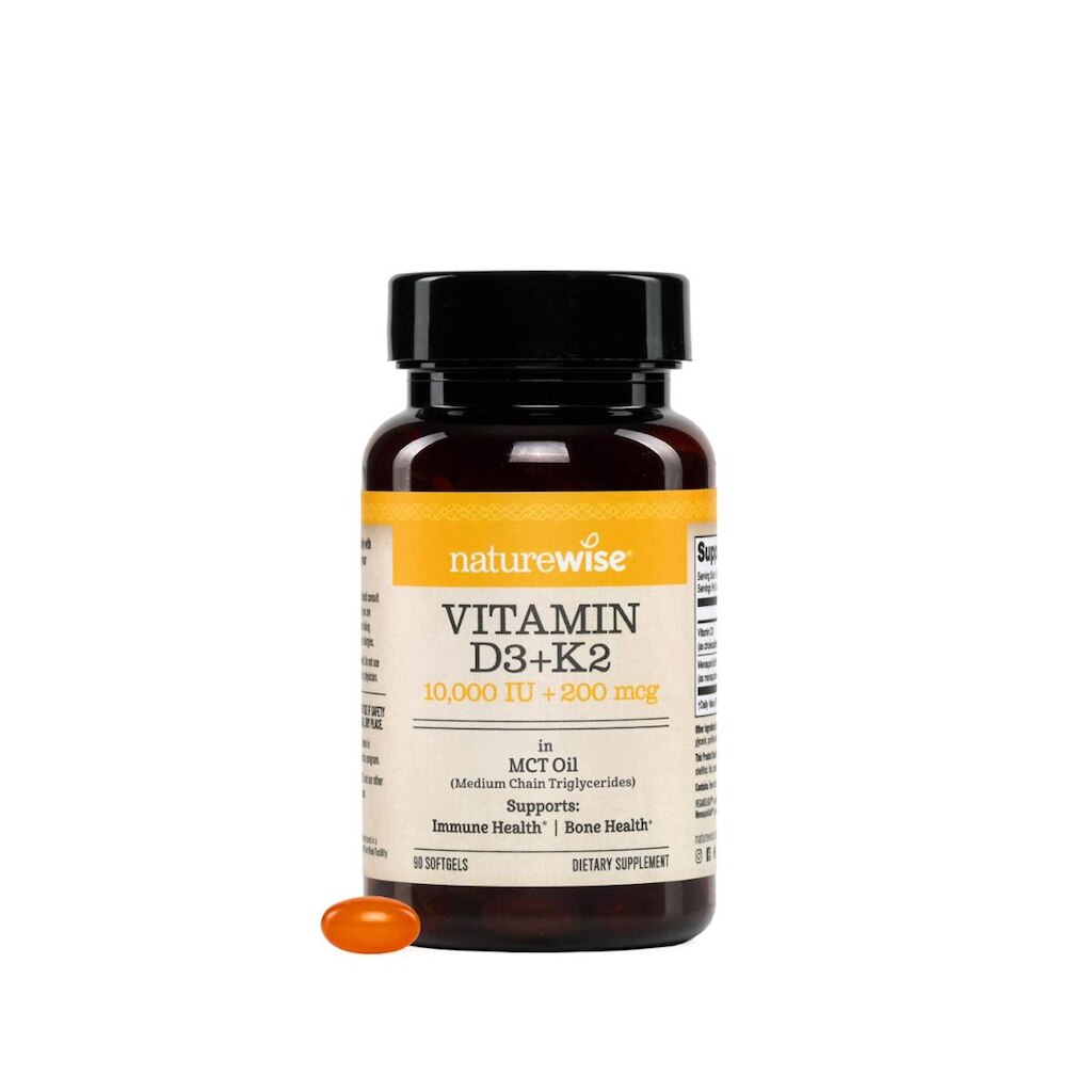 Suplemento de vitamina D3 vegana NatureWise 10000UI+ K2 100mcg
