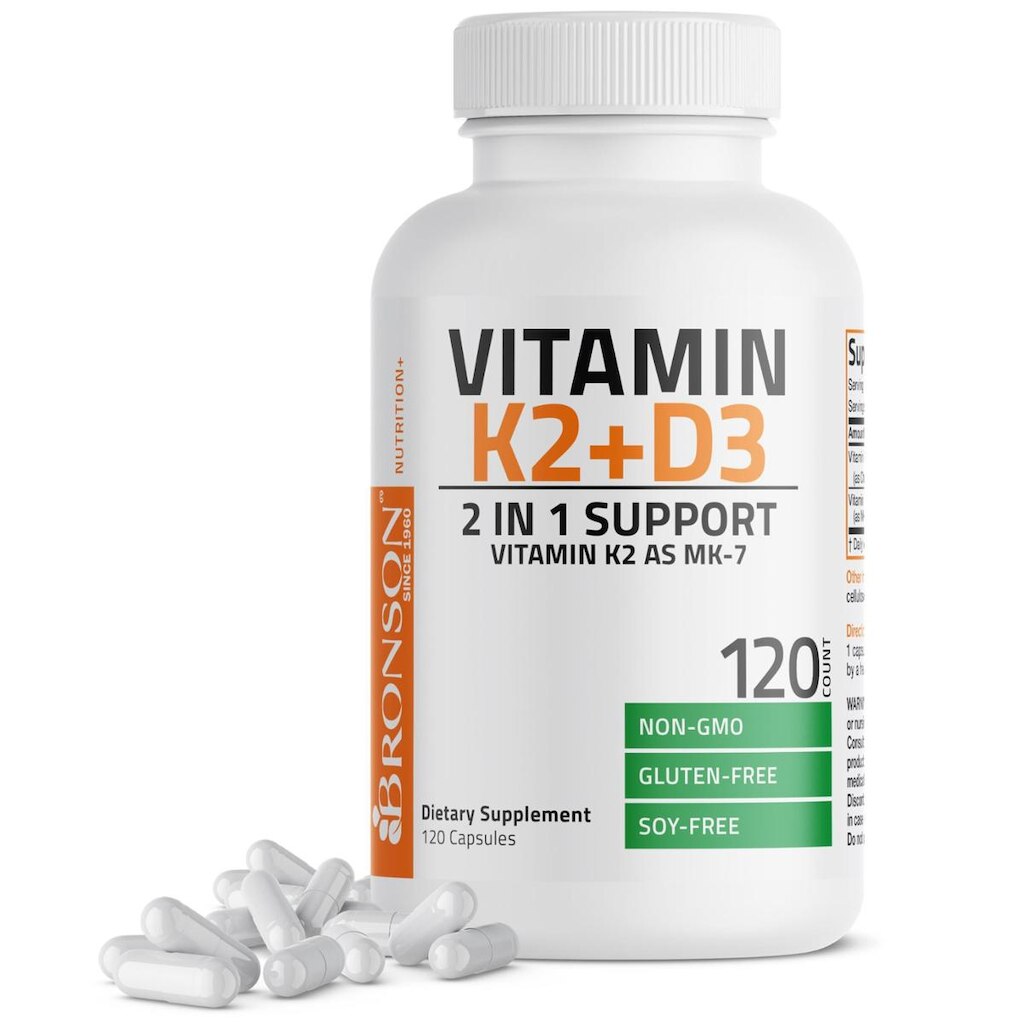 Suplemento de vitamina K2 Bronson (MK7) com D3 5000IU 120 cápsulas