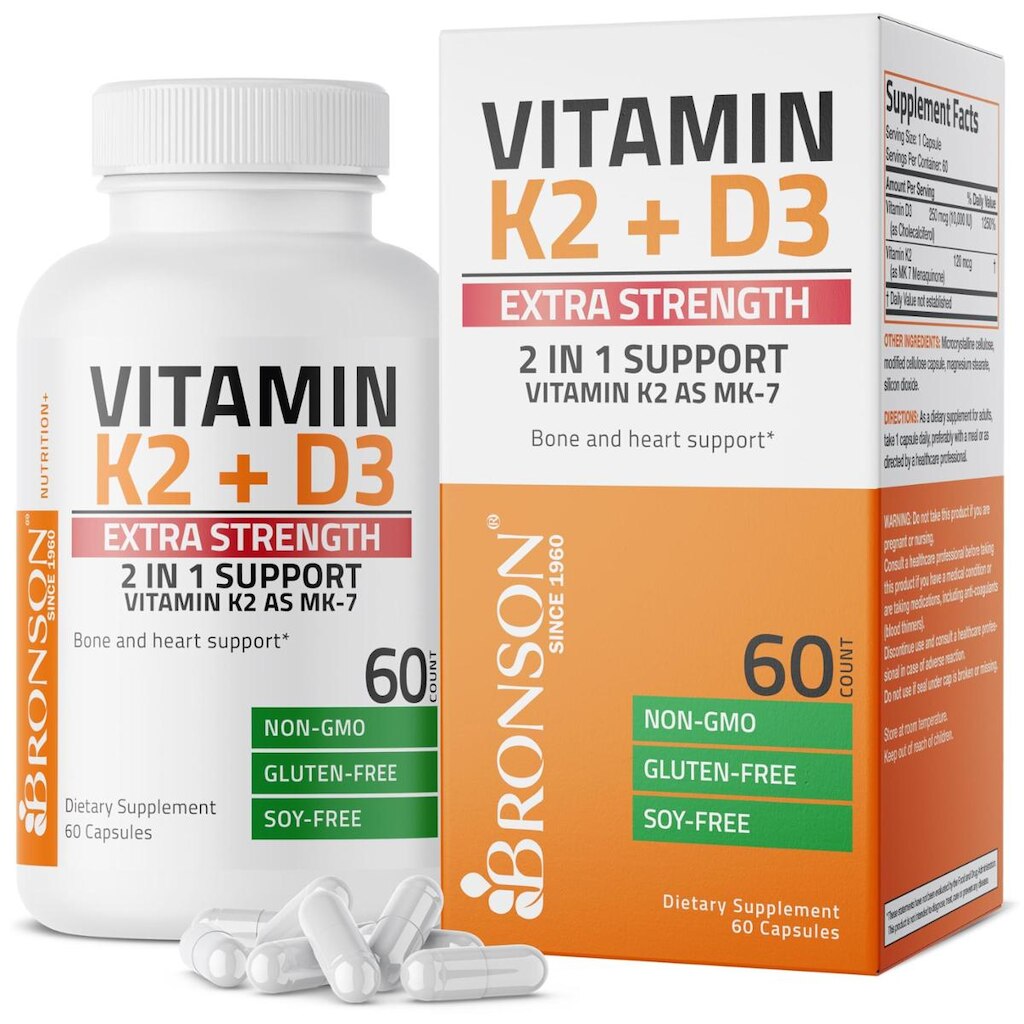 Suplemento de vitamina K2 Bronson (MK7) com D3 Extra Strength