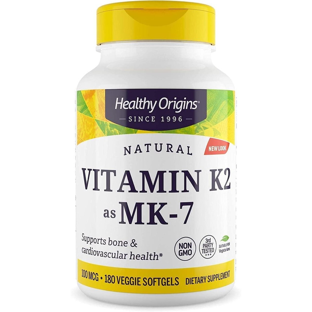 Suplemento de vitamina K2 da Healthy Origins como MK-7 100mcg 180 Sof