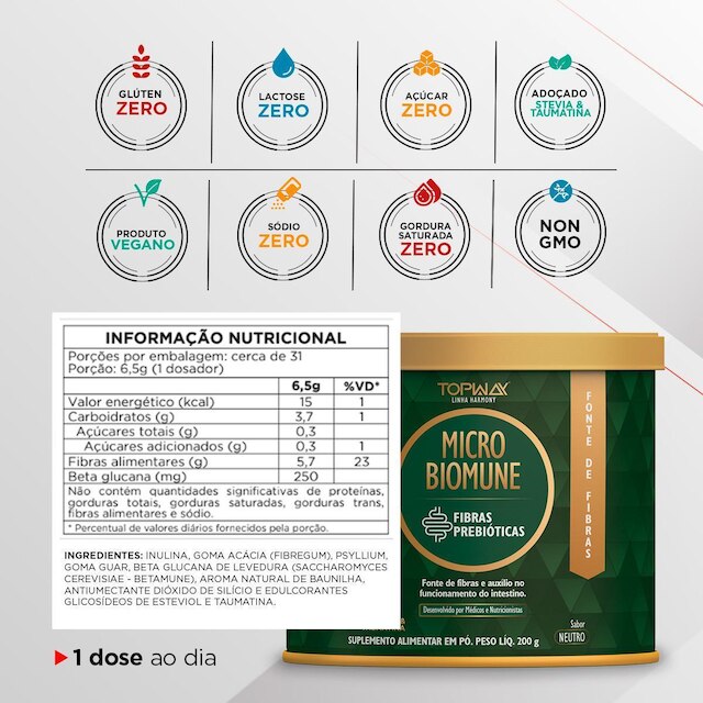Suplemento Microbiomune Para Intestino Sem Sabor 200G Topway