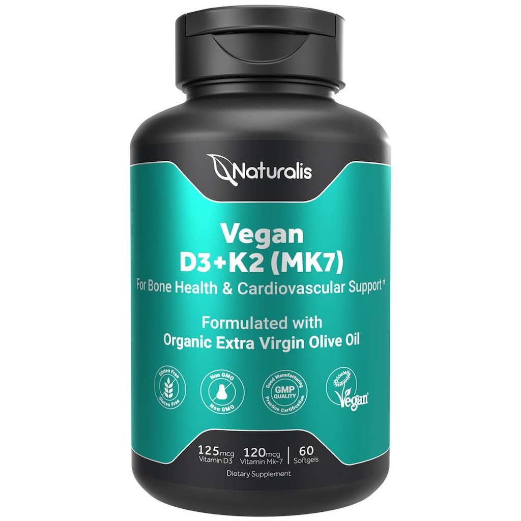 Suplemento natural vegano de vitamina D3 + K2 5000UI/120mcg
