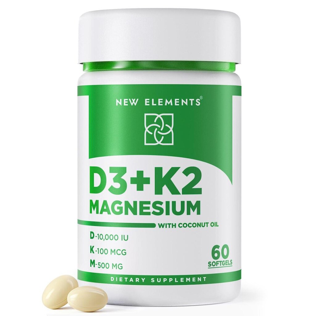 Suplemento New Elements Vitamina D3 K2 10000IU com magnésio