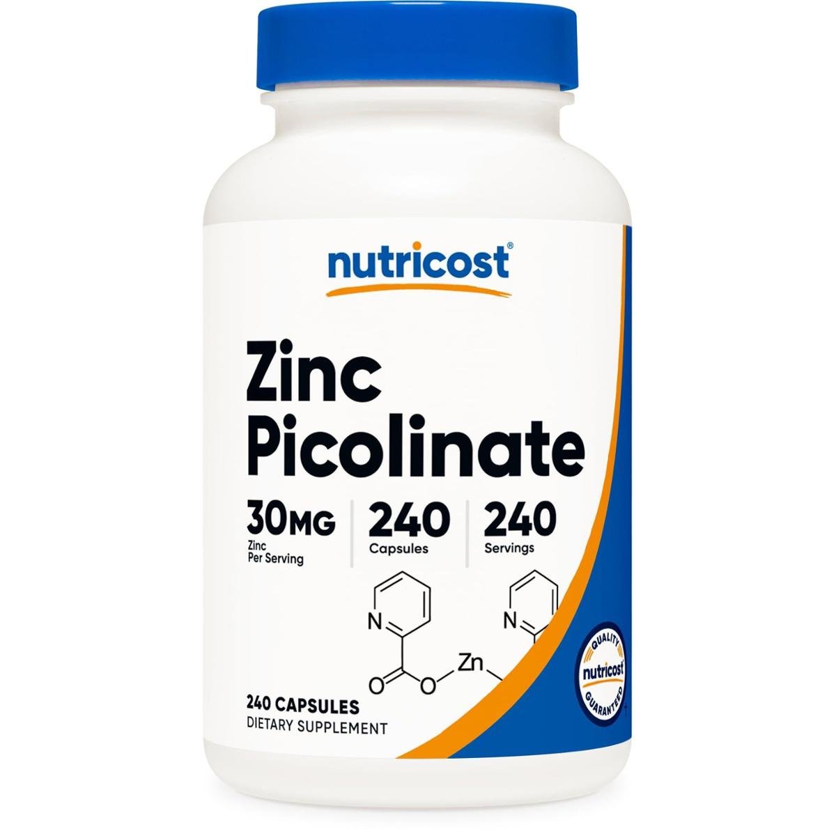 Suplemento Nutricost Picolinato de Zinco 30 mg 240 Cápsulas