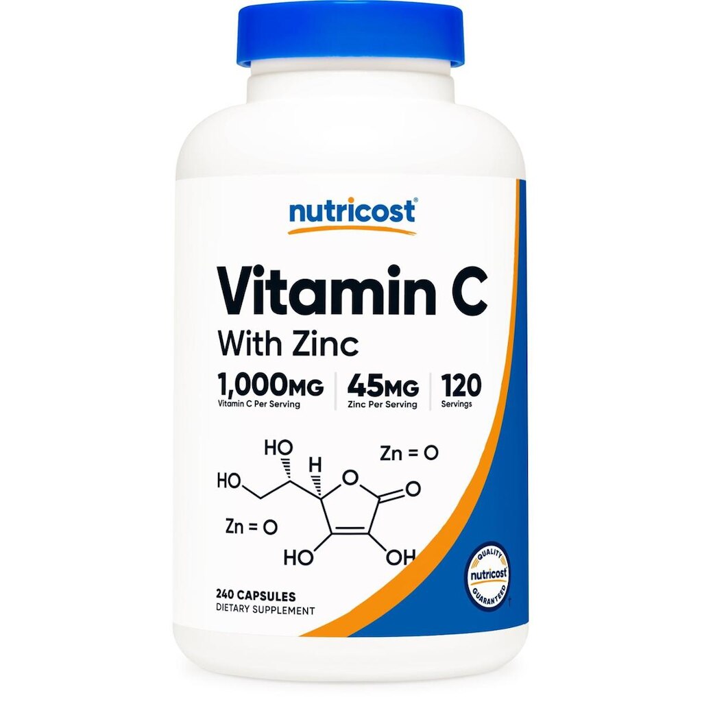 Suplemento Nutricost Vitamina C com zinco 1000 mg/45 mg 120 Ser