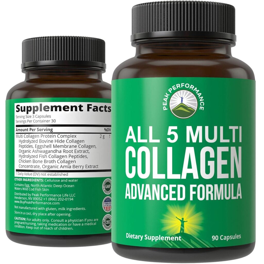 Suplemento Peak Performance: todas as 5 cápsulas de multicolágeno