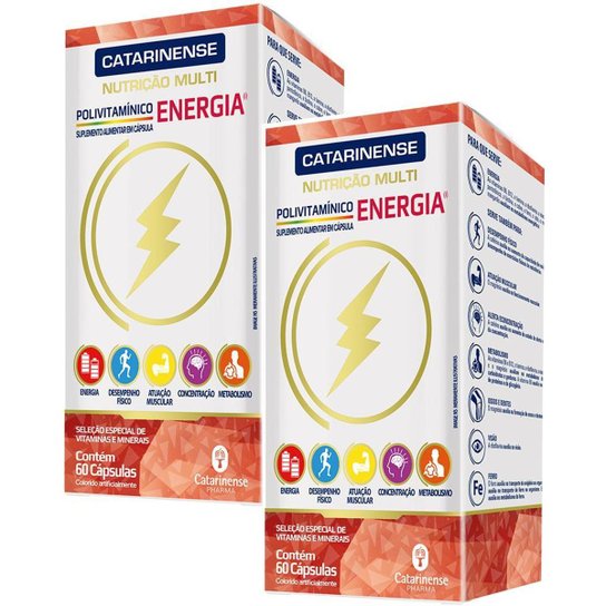 Suplemento Polivitamínico Energia 2x 60cps. Catarinense - Branco+Laranja