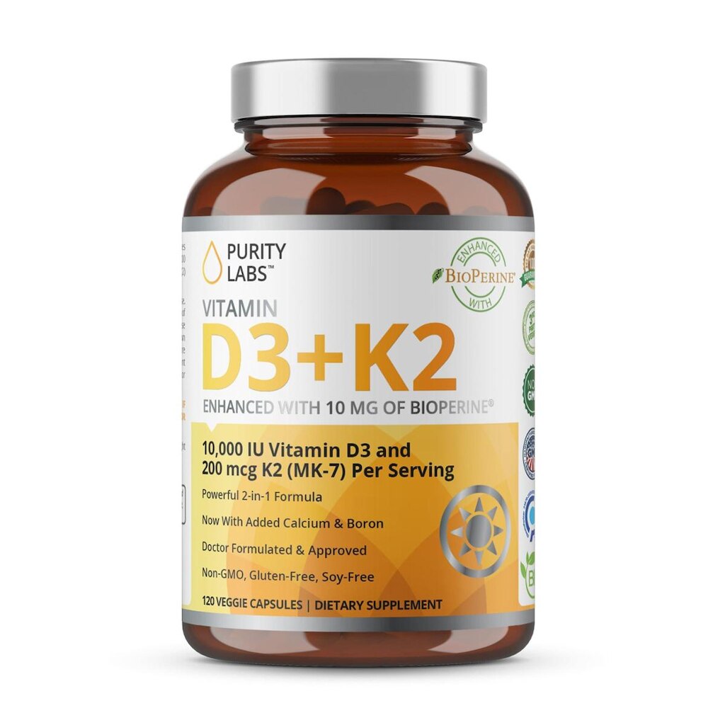 Suplemento Purity Labs Vitamina D3 K2 10000 UI (250mcg) 120 cápsulas