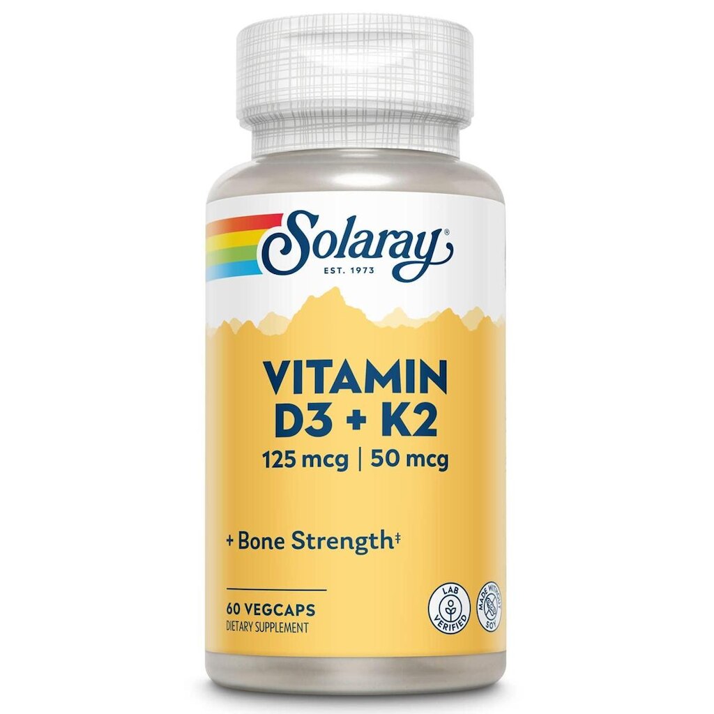 Suplemento Solaray Vitamina D3 K2 5000Iu 60 Cápsulas Vegetais