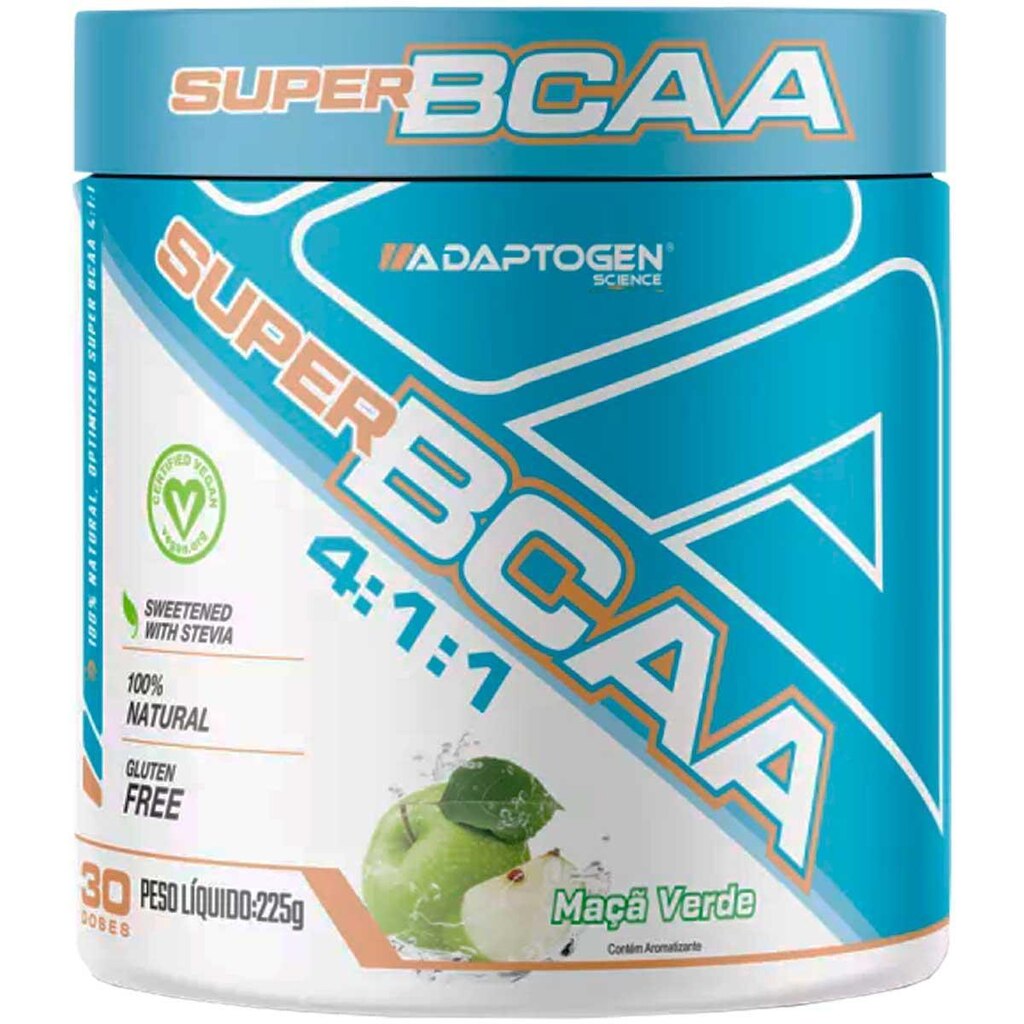 Suplemento Super Bcaa 4:1:1 Adaptogen Pote 225g Maça Verde