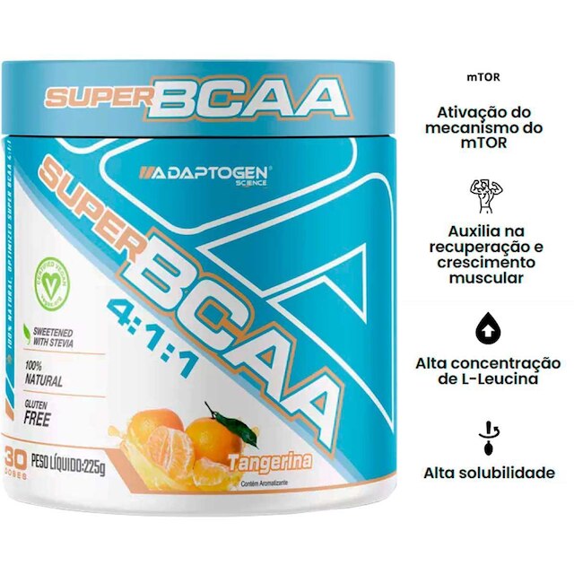 Suplemento Super Bcaa 4:1:1 Adaptogen Pote 225g Tangerina