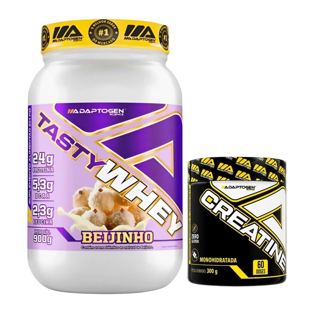 Suplemento Tasty Whey 3W Gourmet Pote 900g + Creatina Adaptogen 300g