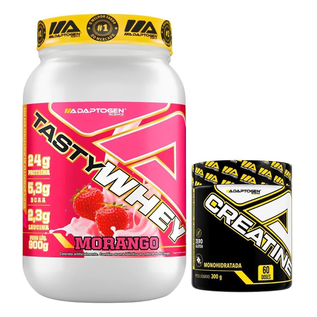 Suplemento Tasty Whey 3W Gourmet Pote 900g + Creatina Adaptogen 300g