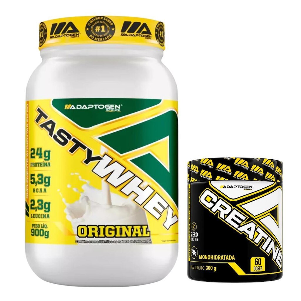 Suplemento Tasty Whey 3W Gourmet Pote 900g + Creatina Adaptogen 300g