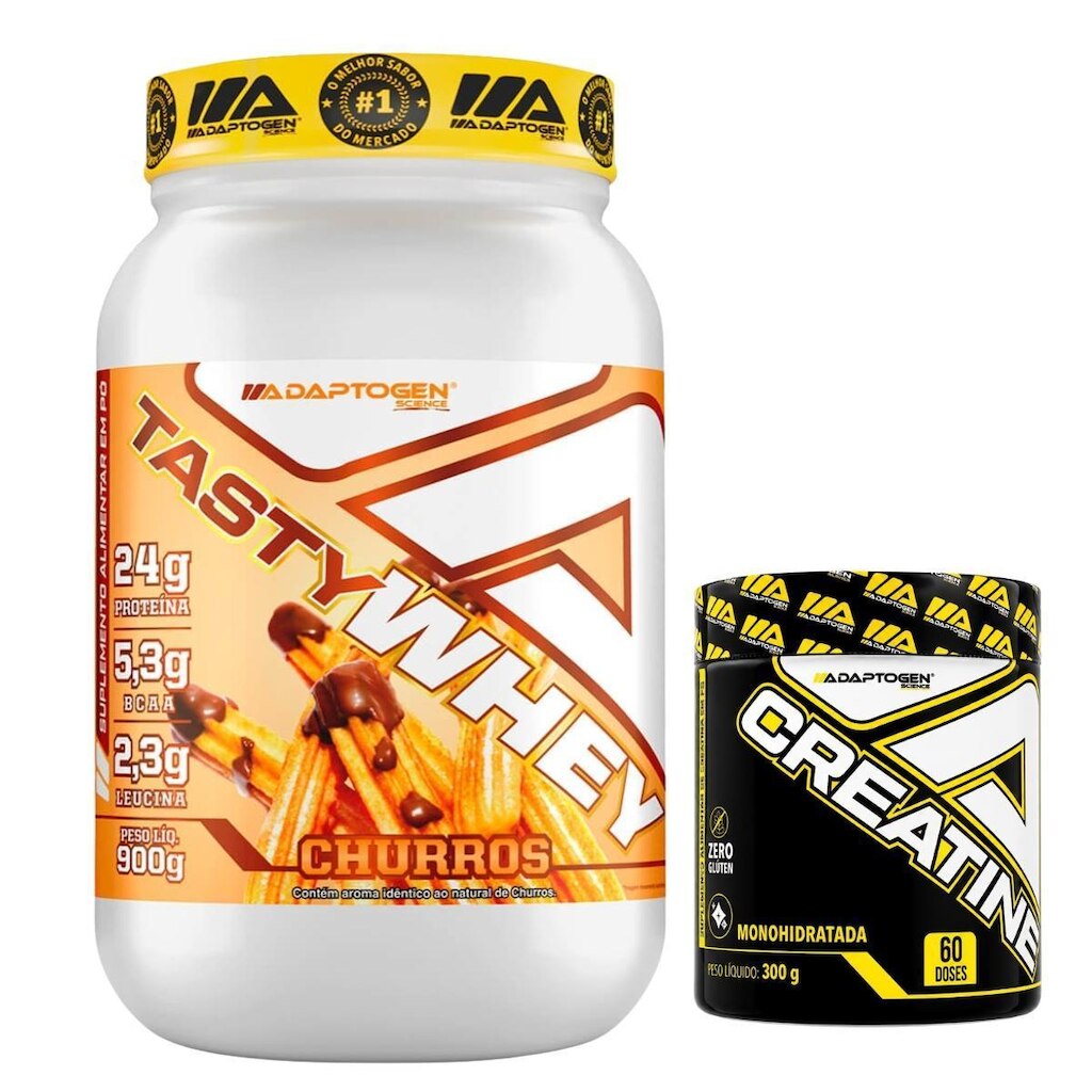 Suplemento Tasty Whey 3W Gourmet Pote 900g + Creatina Adaptogen 300g