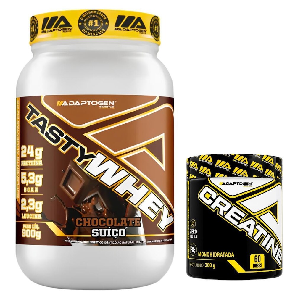 Suplemento Tasty Whey 3W Gourmet Pote 900g + Creatina Adaptogen 300g