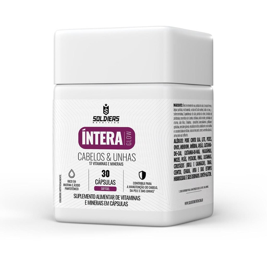 Suplemento Vitamina Cabelos Unhas Íntera Glow para Força e Crescimento Soldiers Nutrition