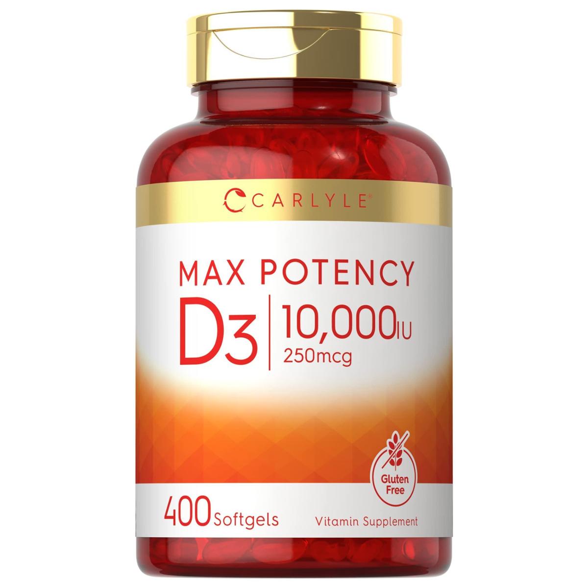 Suplemento vitamínico D 10000 UI, alta potência, sem glúten e OGM-free