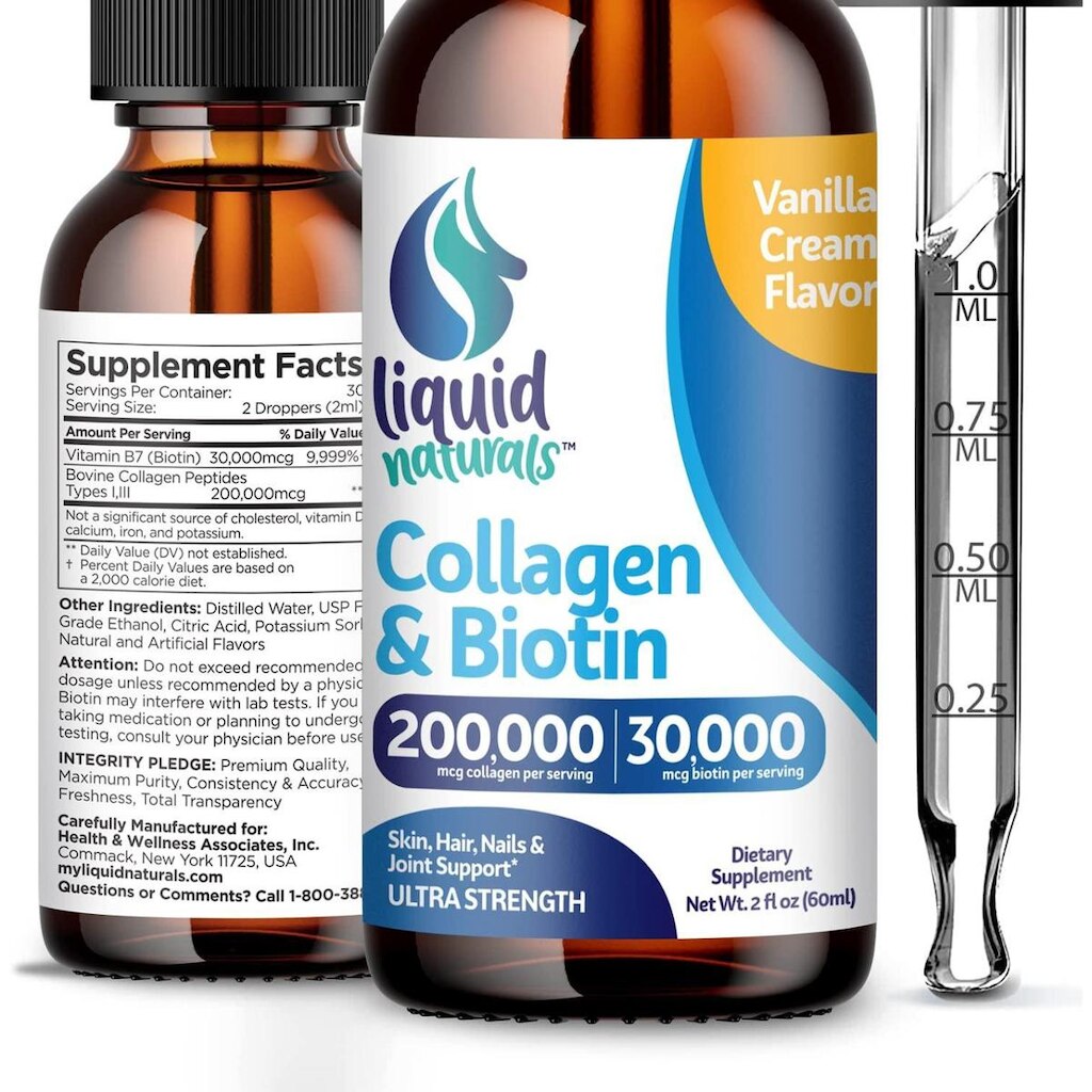 Suplementos Liquid Naturals Colágeno e Biotina 60ml para mulheres