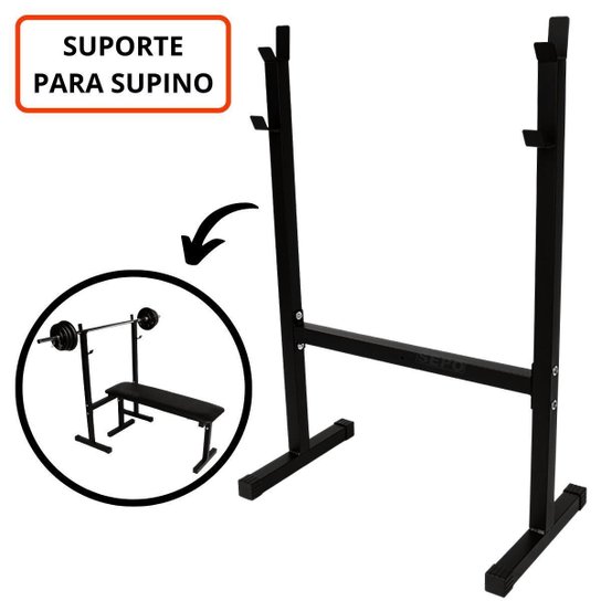 Suporte Cavalete de Descanso para Barras de Supino, Agachamento e Rosca - Preto Menor preço em Suporte Cavalete de Descanso para Barras de Supino, Agachamento e Rosca - Preto